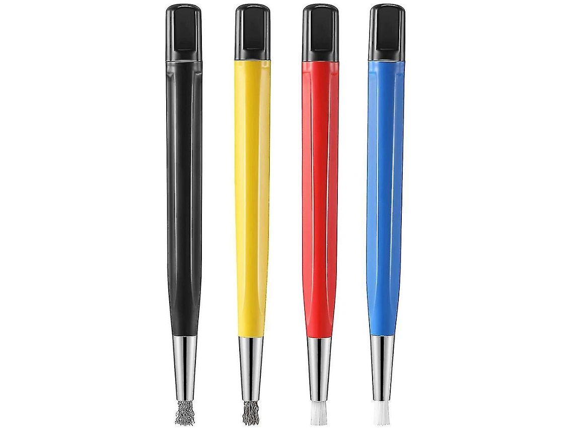 Kit 4 Pincéis Remoção Ferrugem Fibra Vidro Brass Aço Nílon Polimento Peças Relógio