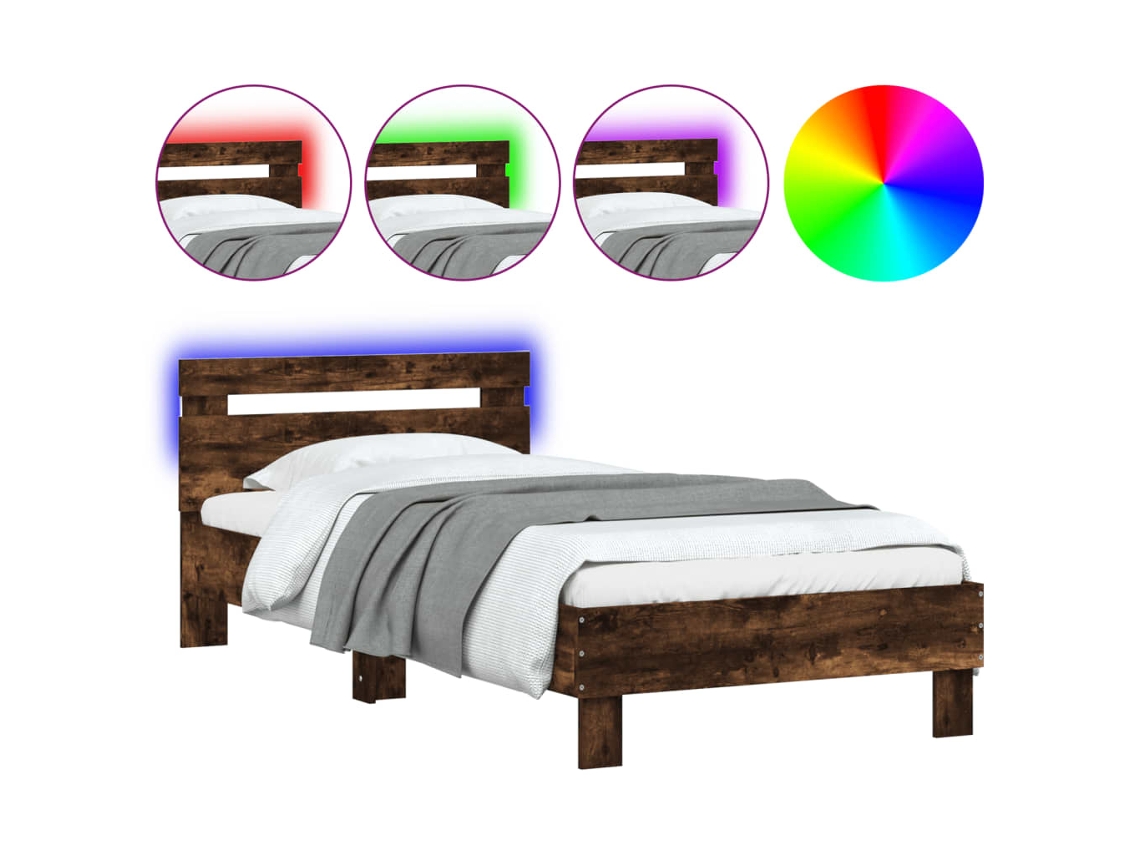 Estrutura de Cama com Cabeceira e Luzes Led Carvalho Fumado MAISON EXCLUSIVE (90x190 cm)