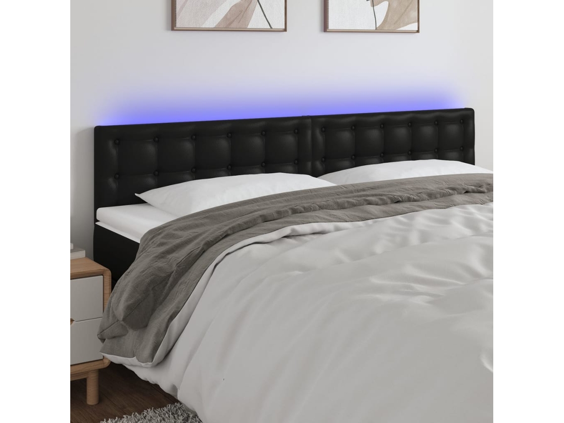 Vidaxl Cabeceira De Cama C/ Led Couro Artificial 180x5x78/88 Cm Preto