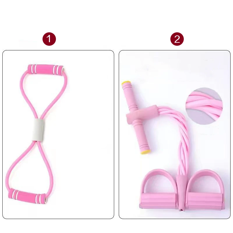 Conjunto De Equipamentos De Ioga E Fitness (rosa, Pacote Com 2) - Faixa De Resistência Com Pedais Para Os Pés