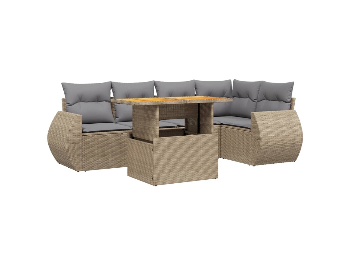Conjunto de 6 Sofás P/ Jardim com Almofadões Vime Pe Bege MAISON EXCLUSIVE (80x200 cm)