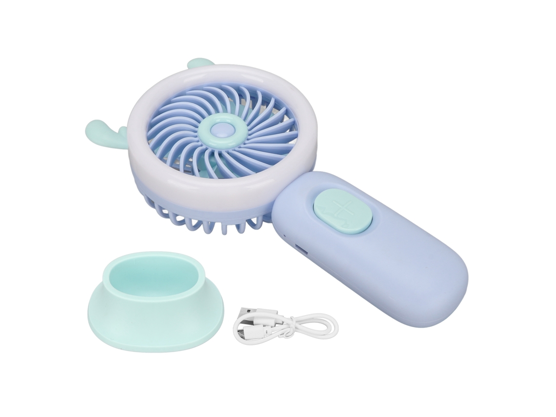 Ventilador Portátil De Mesa Em Formato De Orelhas De Veado, Com Três Velocidades, Recarregável Via Usb E Luz Ambiente, Na Cor Azul