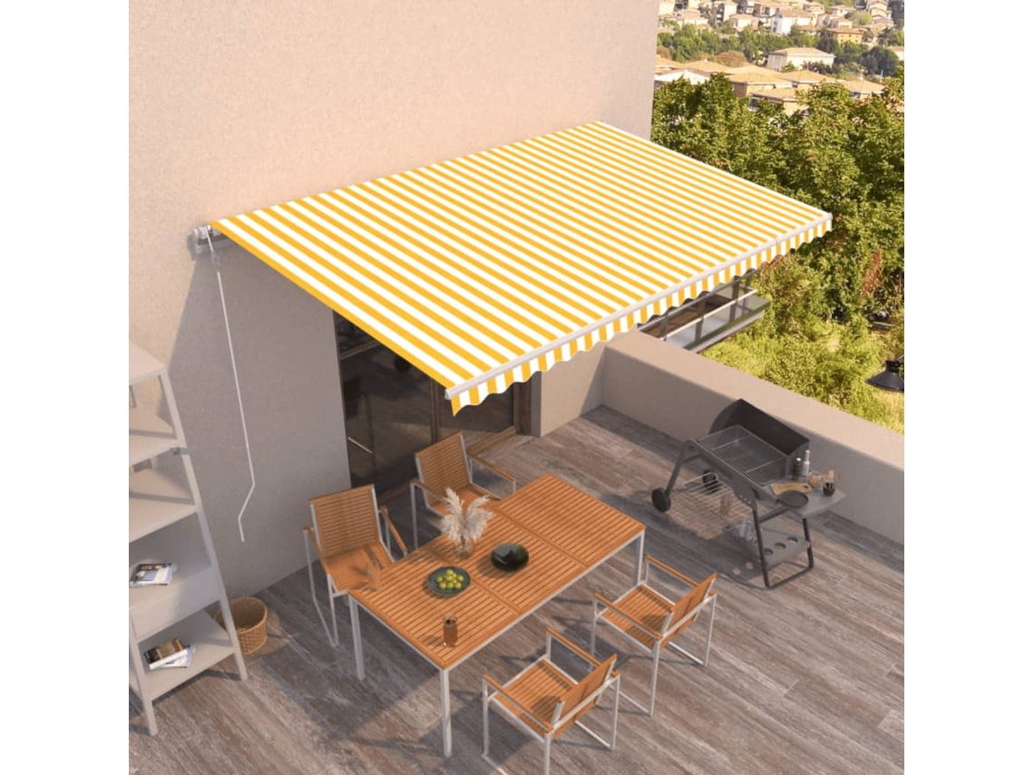 Vidaxl Toldo Retrátil Automático 500x350 Cm Amarelo E Branco