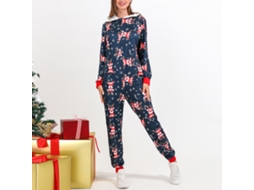 Pijamas Natal Família Com Desenho Colorido E Riscas, Manga Longa, Laxiscreed