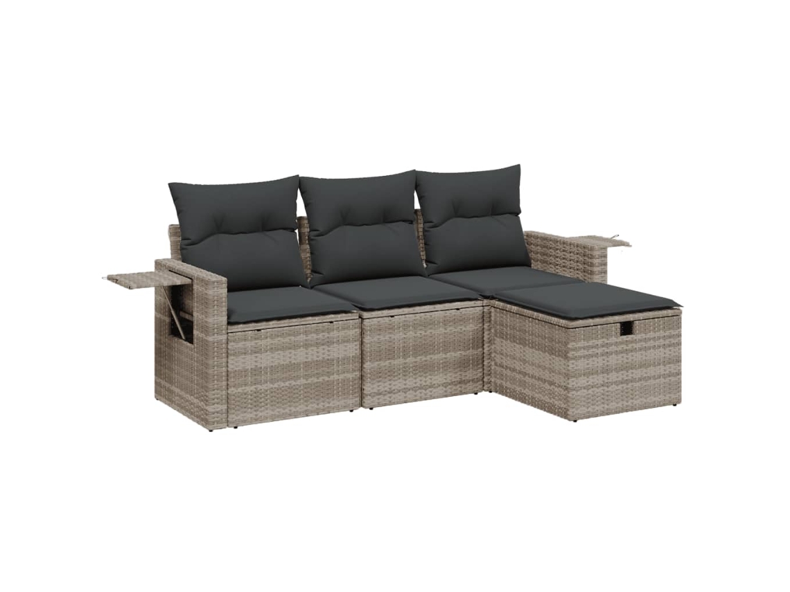 Conjunto 4 sofás jardim c/ almofadões VIDAXL vime PE cinzento-claro