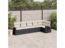 Jogo de Sofá Jardim 6 Peças C/ Almofadões Vime Pe Preto Dkd Home Decor