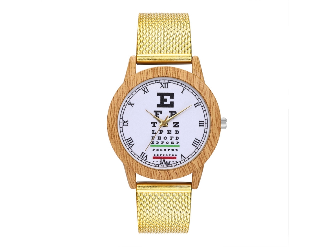 Relógio de Pulso Feminino Masculino de Quartzo com Pulseira de Malha Redonda Ouro Elegante