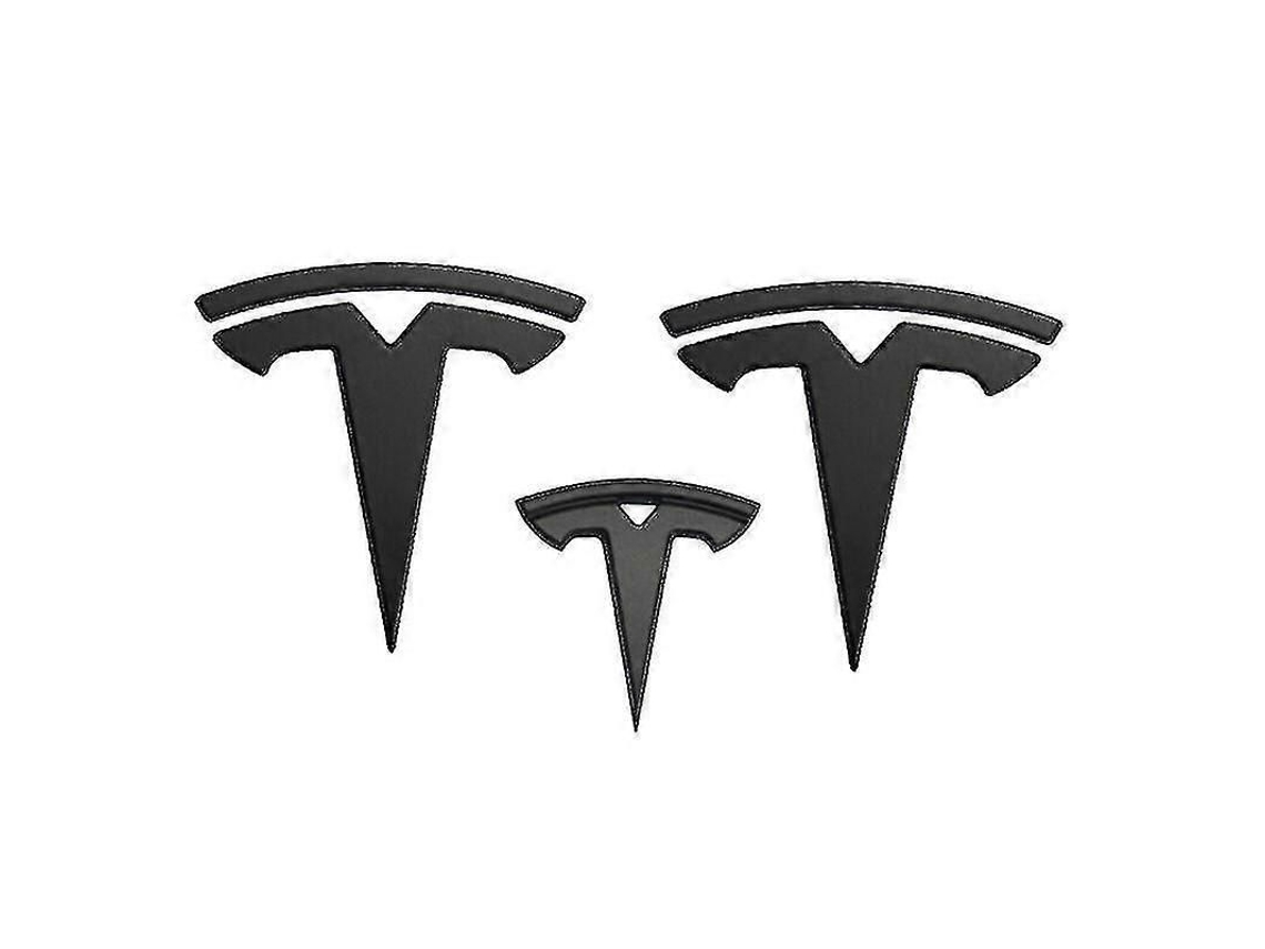 Emblema T Logo Matte Black para Capô Volante Porta malas Tesla Model Y 3 Peças