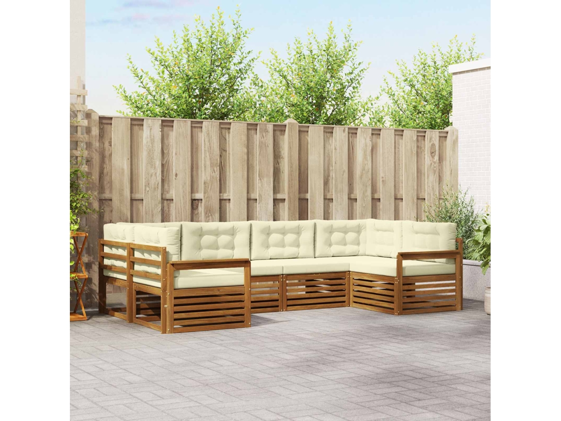 Vidaxl Conjunto De Sofás Para Exterior 6 Unid. Natural E Creme