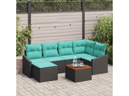 Vidaxl Conjunto De Sofá De Jardim 7 Unid. Preto Vime Pe