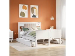 Vidaxl Cama Com Estante Sem Colchão 140x200 Cm Pinho Maciço Branco