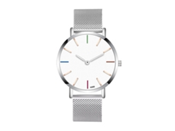 Reloj De Pulsera Para Hombre Con Correa De Malla Acero Inoxidable Cuadro Redondo Cuarzo Plata