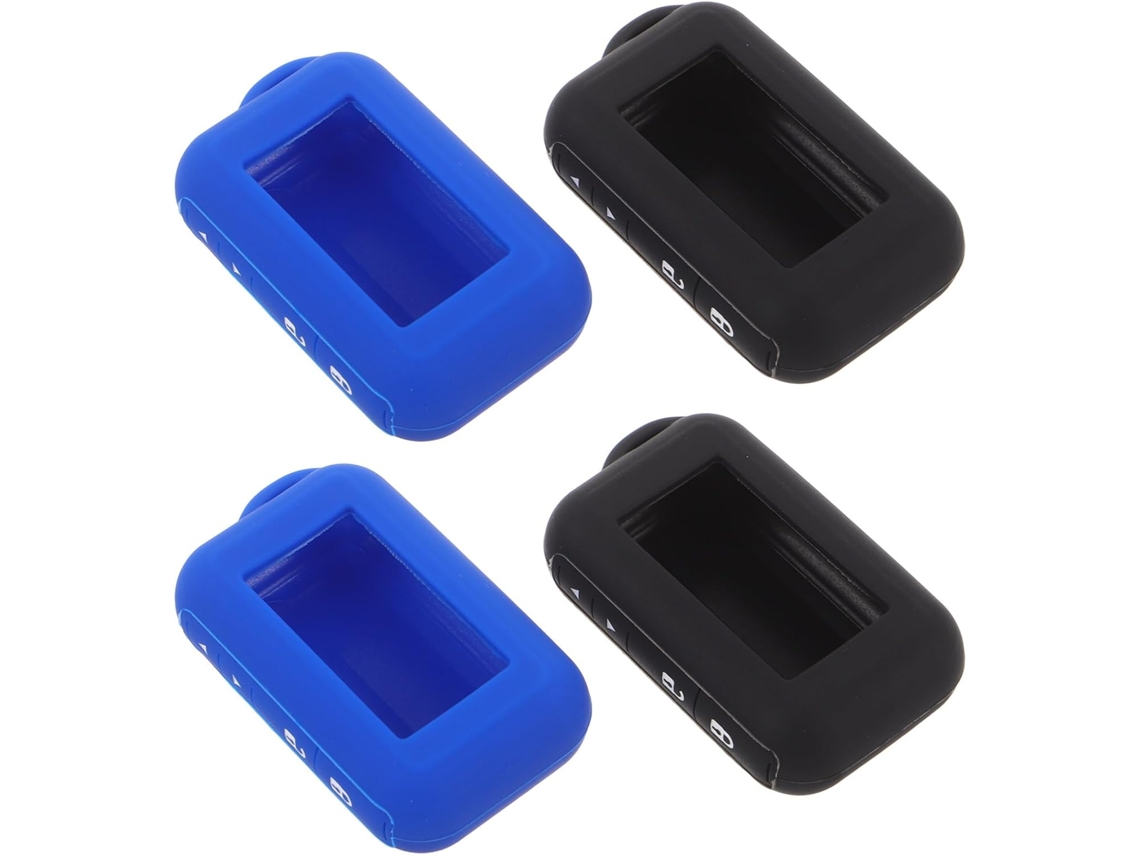 Conjunto de 4 capas protetoras para controles remotos de chaves de carro, com núcleo preto e azul escuro, à prova de choque.