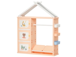 Guarda-roupa Infantil Para Quarto, Com Organizador De Brinquedos, Caixas E Cabide Laranja Em Pe, 128x34x155cm