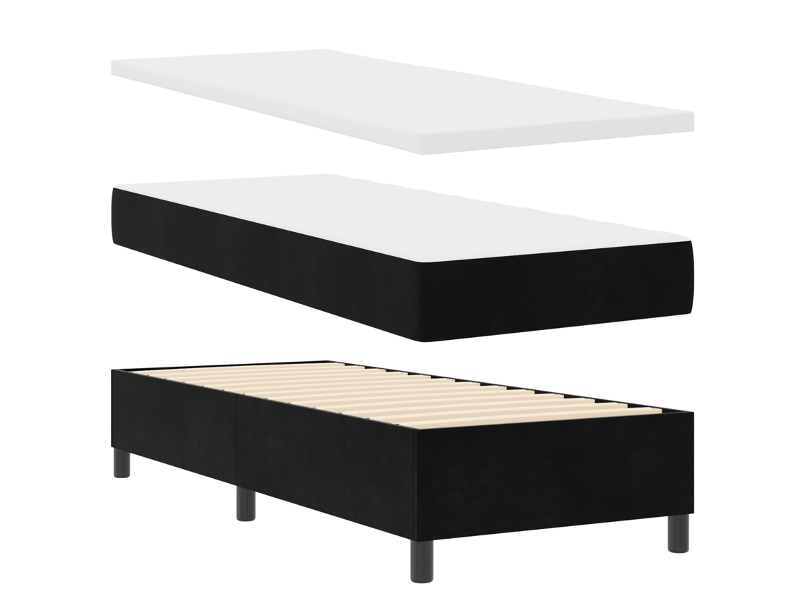 Cama Bospring Com Colchão & Banco Preto Veludo Vidaxl Preto Fabric (80x200 Cm)