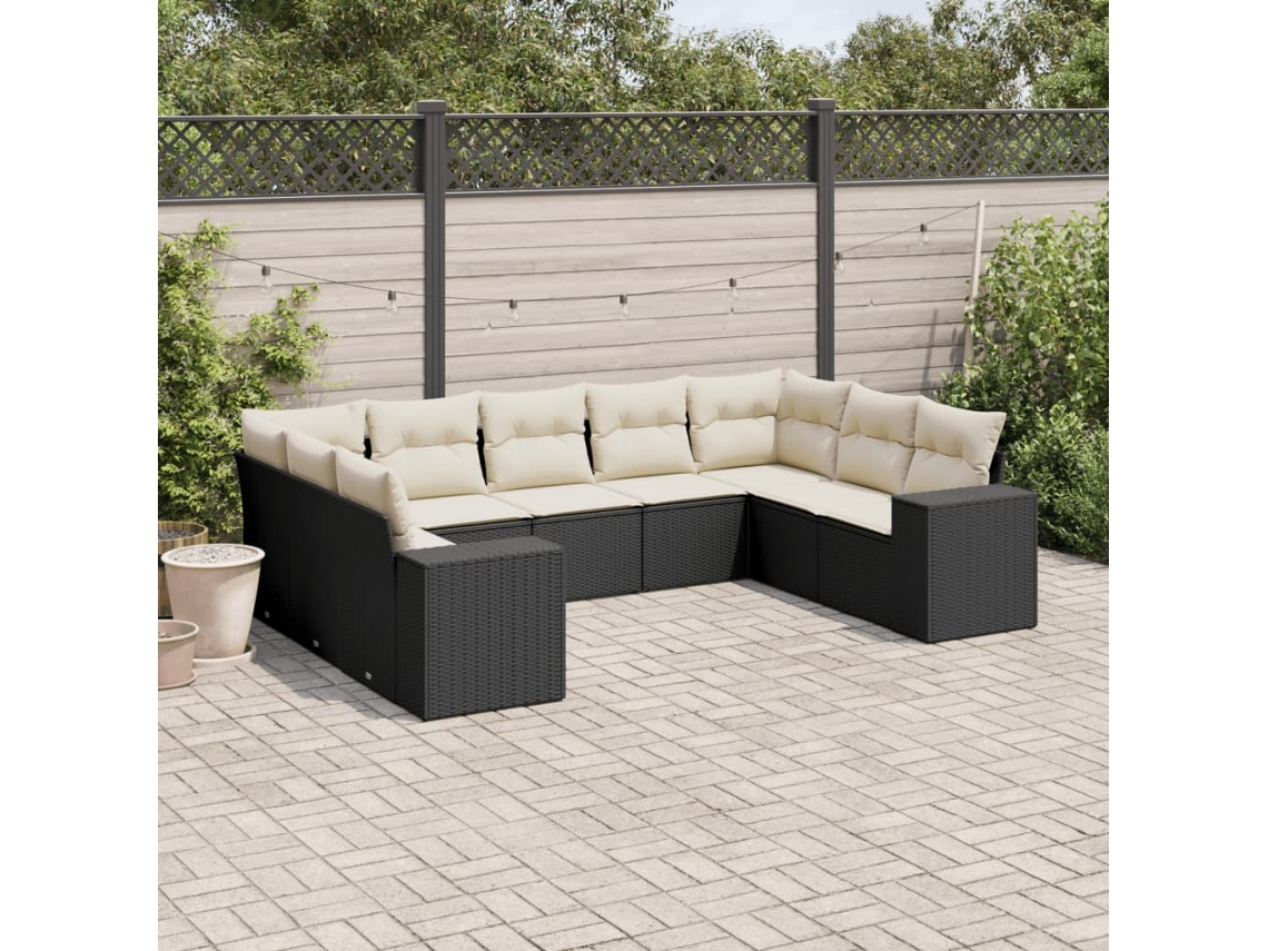 Vidaxl 9 Pcs Conjunto De Sofás P/ Jardim C/ Almofadões Vime Pe Preto