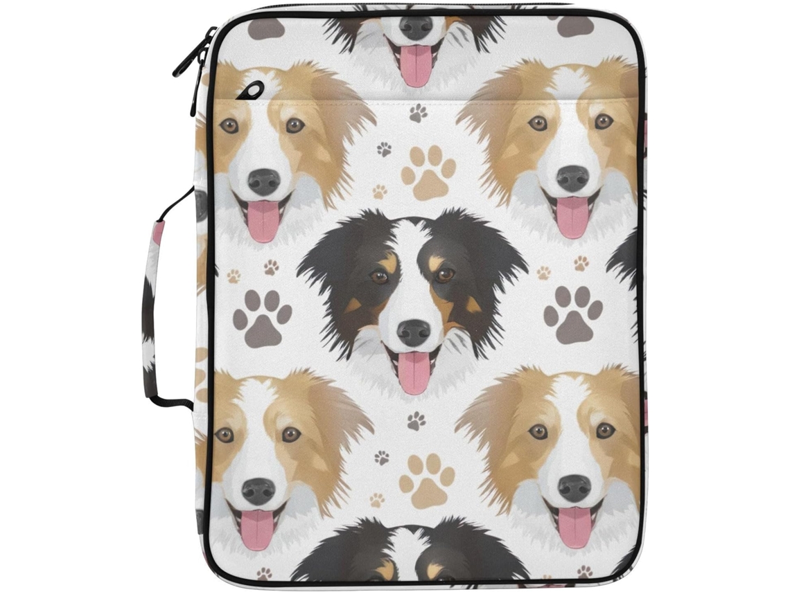 Pasta Expansível Com Estampa De Border Collie Fofo, Organizador Com 7 Bolsos, Fichário De 3 Argolas E Compartimento Com