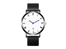 Reloj Hombre Zhoulianfa Números Romanos Acero Correa Malla Cuarzo Negro