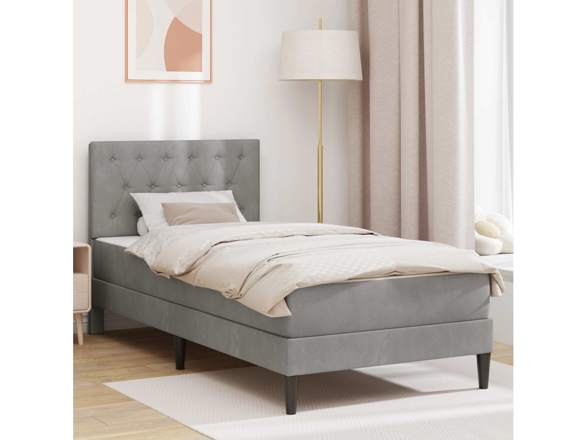 Vidaxl Estrutura De Cama Com Colchão Cinzento-claro 90 X 190 Cm Veludo