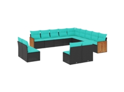 Conjunto de Sofá de Jardim, 13 Peças, Almofadas, Rattan Preto MAISON EXCLUSIVE