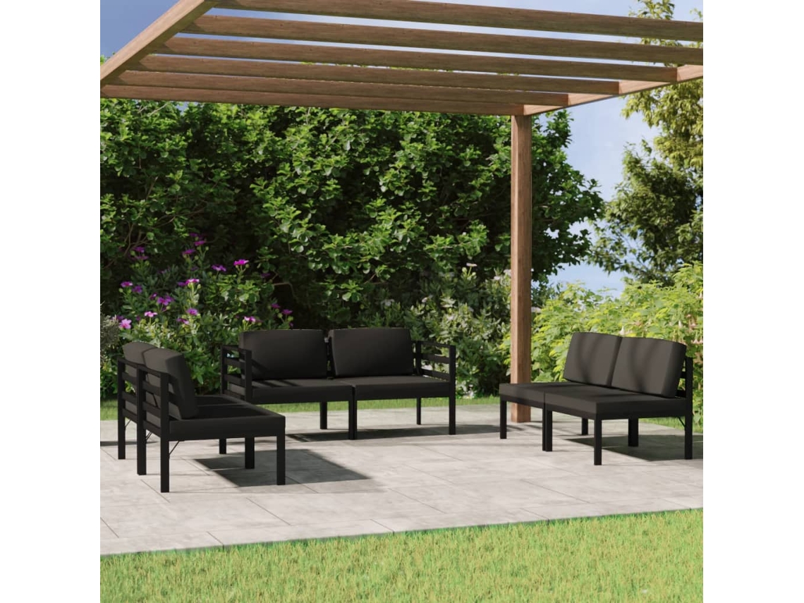 Vidaxl 6 Pcs Conjunto Lounge Jardim Com Almofadões Alumínio Antracite