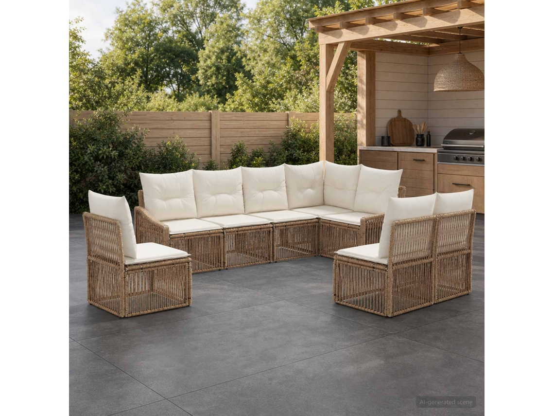 Vidaxl Conjunto De Sofá De Jardim 8 Unid. Bege Vime Pe