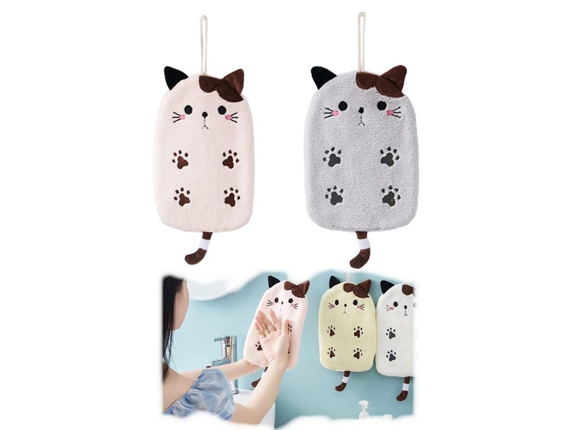 2026-2 Pacote De Toalhas De Mão De Microfibra Coral Com Lindos Gatos Cartoon Absorventes Para Crianças
