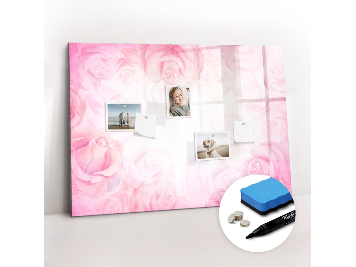 Quadro De Vidro Magnético Abstração De Rosas Para A Sala De Estar Espelharte (100x70 Cm)