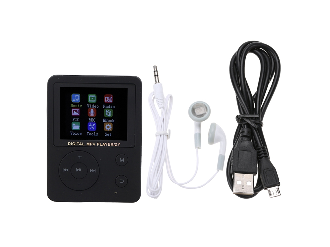 Mali reprodutor de Música Mp3 Mp4 Portátil com Tela Colorida Leve Fino Botões Redondos Preto Hifi