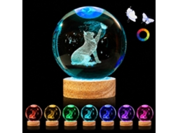 Luminária Noturna Em Forma De Gato Com Bola Cristal 3d, Lâmpada K9 6,9