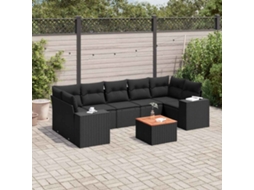 Vidaxl 8 Pcs Conjunto Sofás De Jardim Com Almofadões Vime Pe Preto