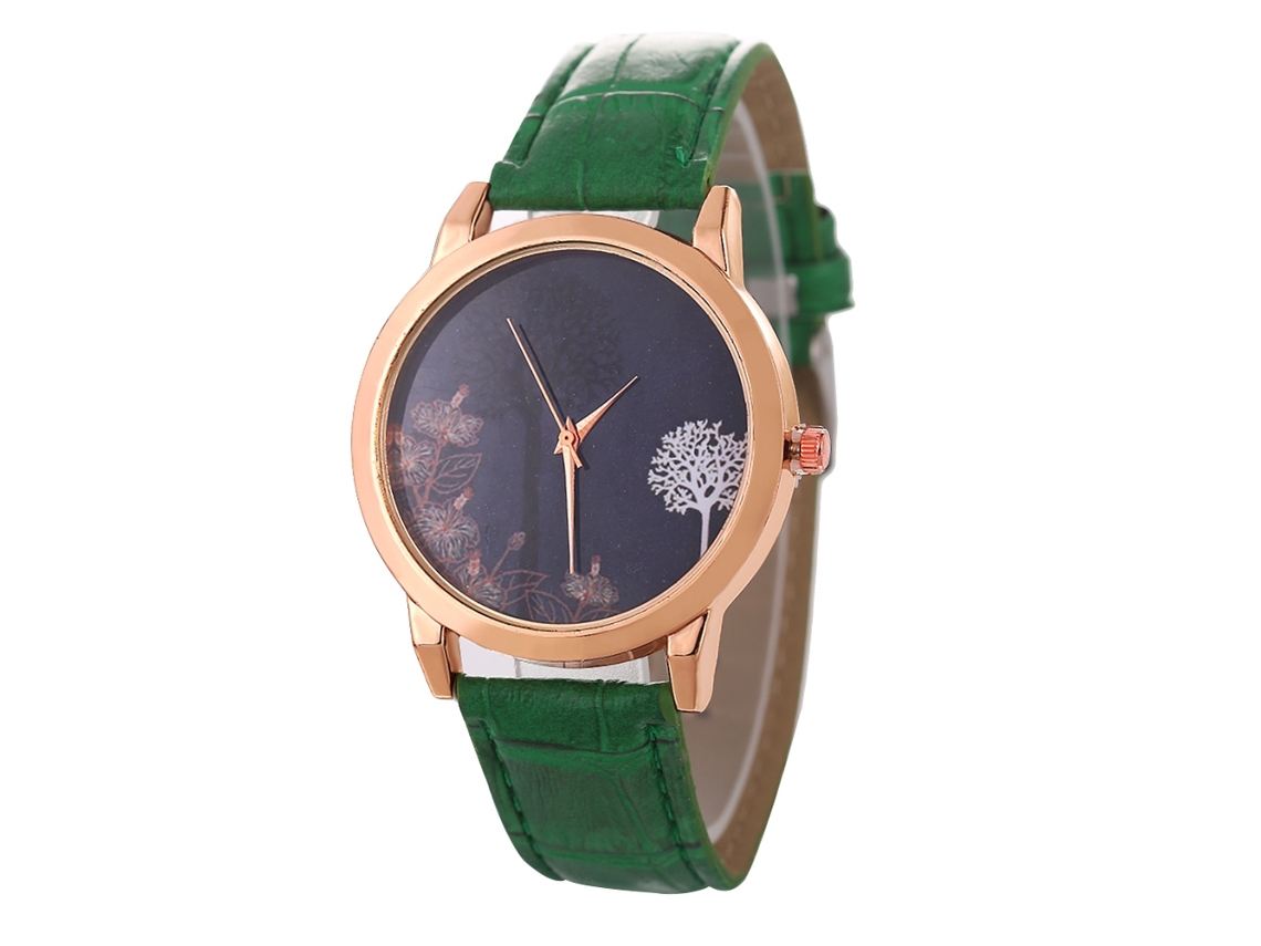 Relógio de Pulso Casal de Quartzo com Pulseira de Couro Pu Estilo Simples Dial Redondo Verde