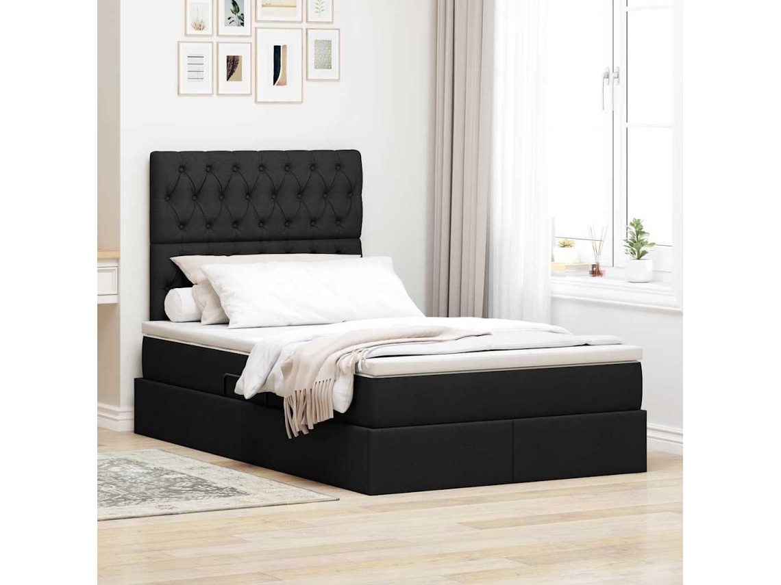 Vidaxl Cama De Armazenamento Led Com Colchão Preto 120 X 200 Cm Tecido