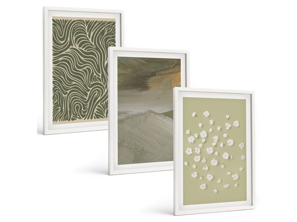 Quadros Decorativos Para Parede Padrões Abstratos De Flores Onduladas Moldura Branca Quadros Para A Sala De Estar Espelharte (3 Piezas De 40x60 Cm)