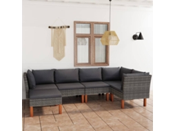 Vidaxl 6 Pcs Conjunto Lounge De Jardim C/ Almofadões Vime Pe Cinzento