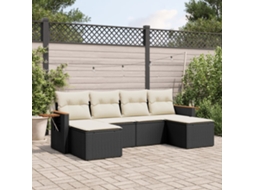 Vidaxl 6 Pcs Conjunto Sofás De Jardim C/ Almofadões Vime Pe Preto
