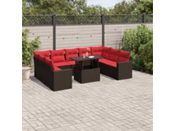 Vidaxl Conjunto De Sofá De Jardim Com 10 Peças E Almofadas Em Rattan Sintético Marrom