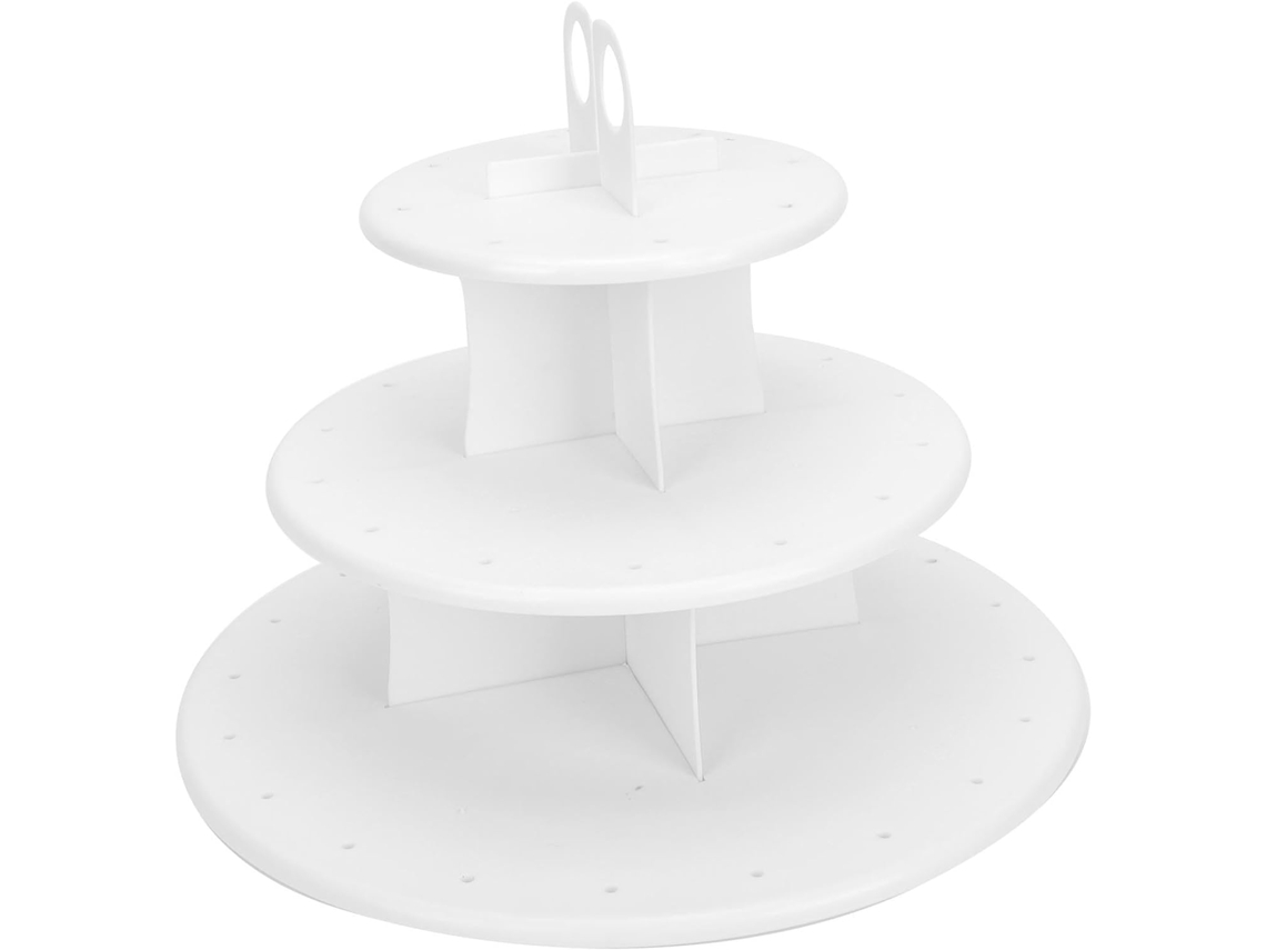 Suporte Para Bolo De Plástico Branco, Multifuncional, Circular, Com 3 Andares, 48 Pirulitos