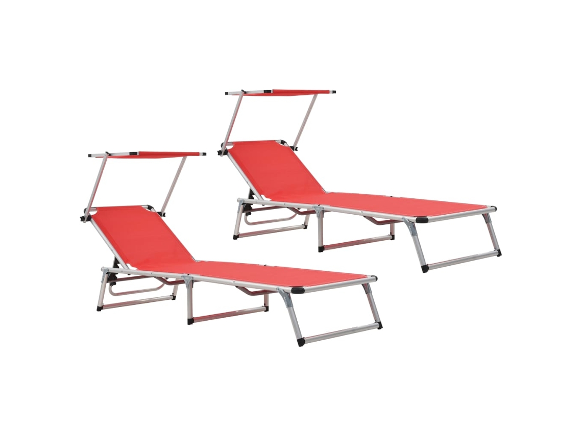 Vidaxl Espreguiçadeiras Dobráveis C/ Teto 2pcs Alum/textilene Vermelho