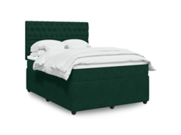 Vidaxl Cama Com Molas/colchão 140x190 Cm Veludo Verde-escuro