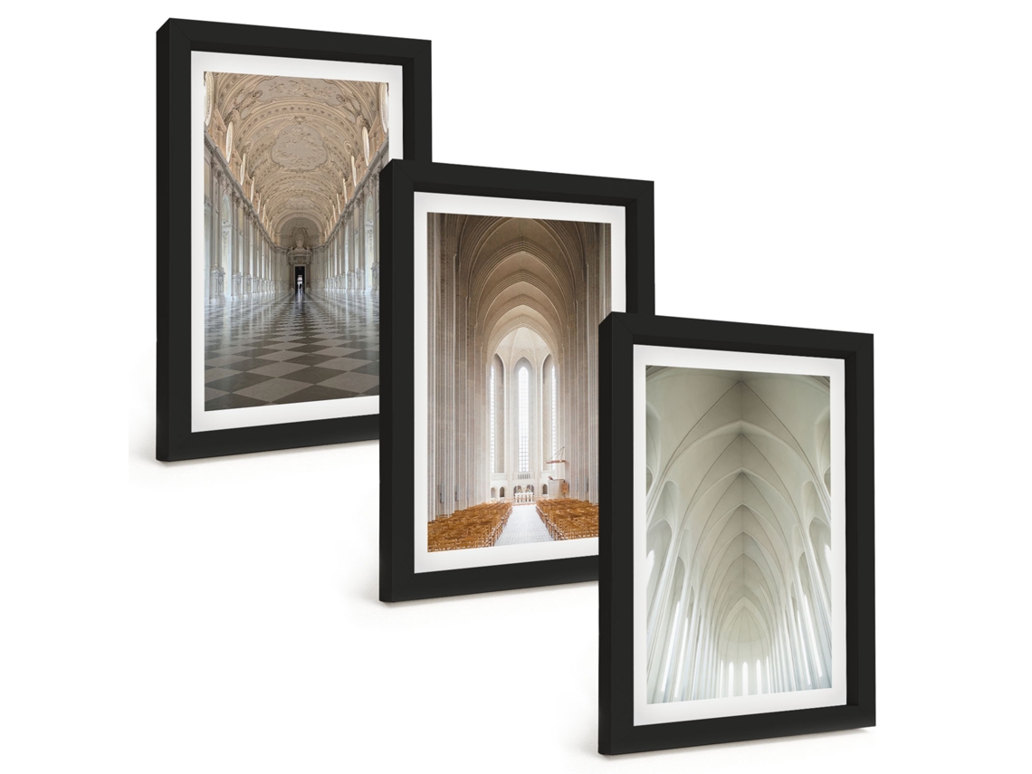 Pinturas Murais Modernasinteriores De Edifícios Históricos Moldura Preta Fotos Para O Corredor Espelharte (3 Peças 20x30 Cm)