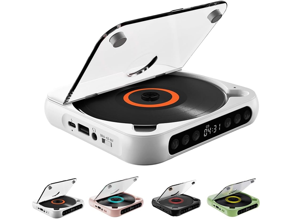 Leitor Cd Portátil Com Bluetooth 5.3, Mini Recarregável Com Alto-falantes E Fones De Ouvido