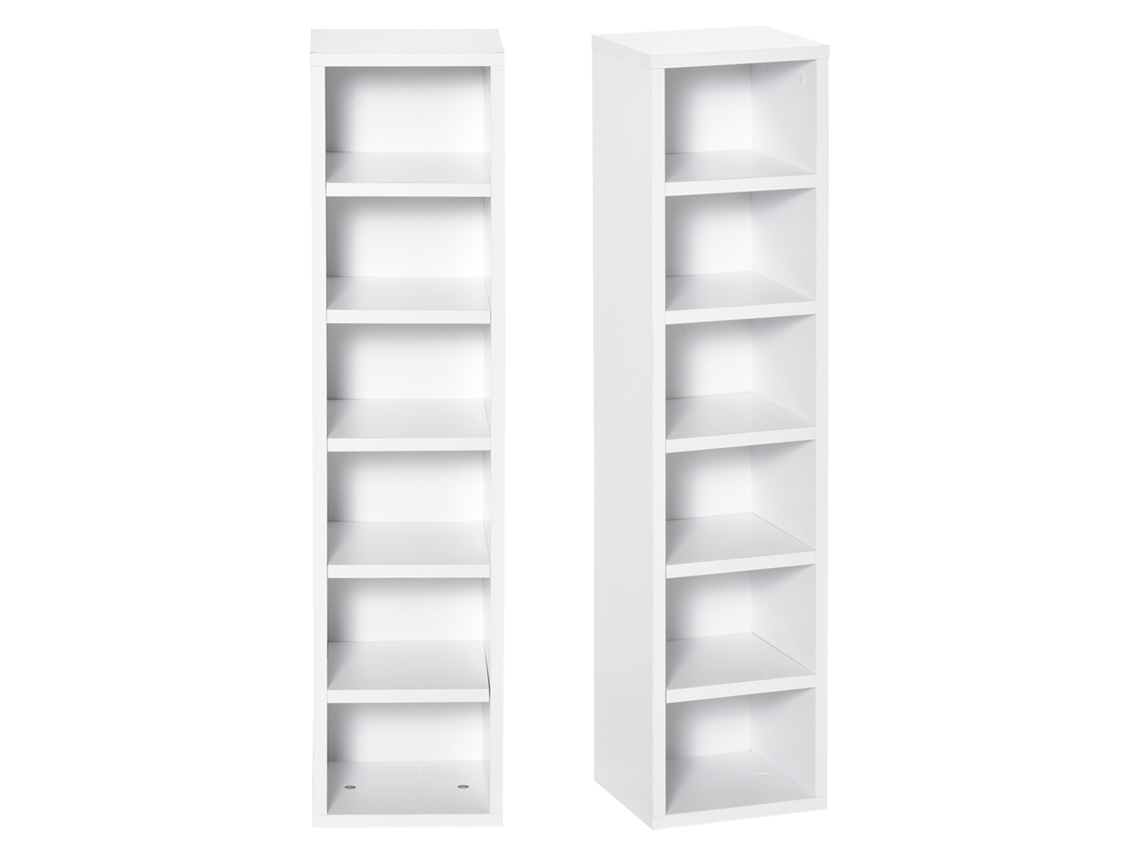 Kit com 2 Estantes Verticais para Cds e Dvds, 6+6 Nichos de Armazenamento, Acabamento Branco, 88 Cm de Altura CHEZMOI