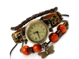 Relógio de Pulsera Unissex Vintage de Couro com Camadas Múltiplas e Movimento Quartz