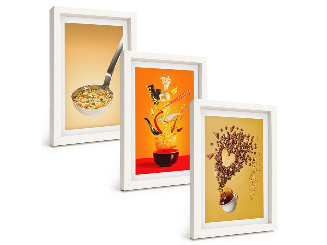 Composição De Quadros Cozinha Com Comida Motivos Espelharte (3 Peças 20x30 Cm)