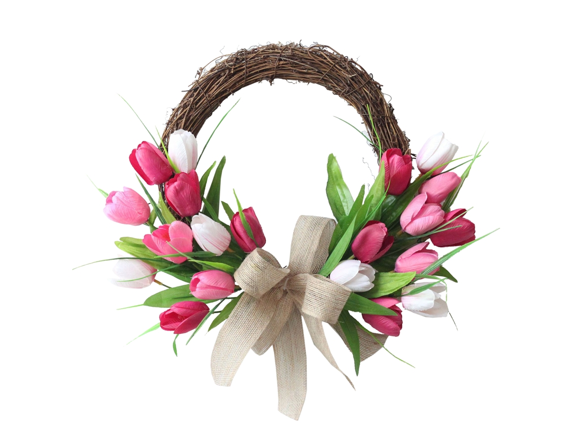 Decoração de trança de flores Tulipa azul em lã com LAXISCREED, diâmetro máximo 40cm