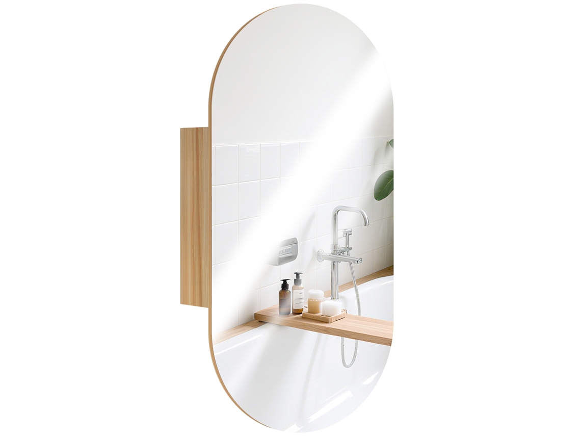 Armário de Parede com Espelho Oval, Sem Moldura, 45x90cm Natural S/MARCA