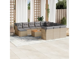 Vidaxl 13 Pcs Conjunto De Sofás P/ Jardim Com Almofadões Vime Pe Bege