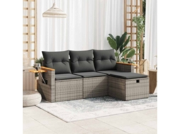 4 Pcs Conjunto Sofás De Jardim C/ Almofadões Vime Pe Cinzento Lovely Home