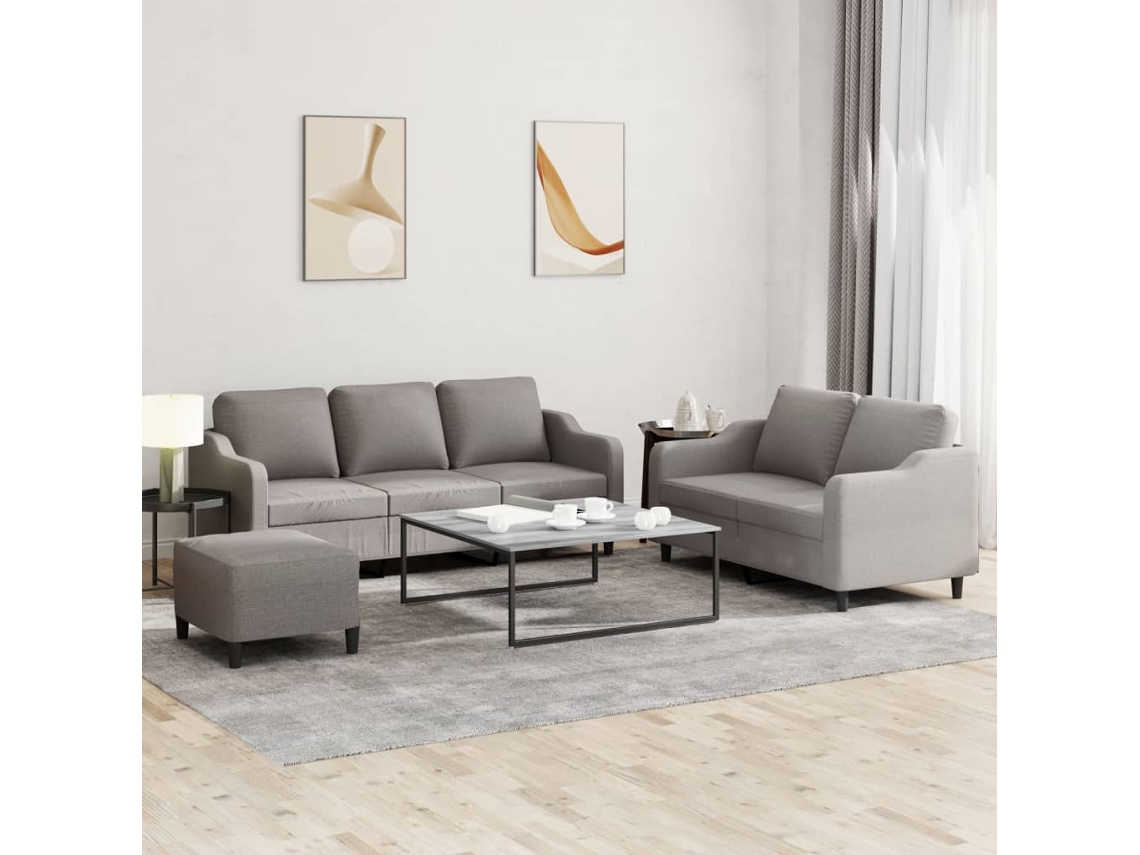 Vidaxl 3 Pcs Conjunto De Sofás Com Almofadões Tecido Cinza-acastanhado